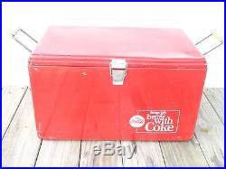 Vintage Metal Coca Cola Chest Cooler With Side Bottle Openers & Drain Plug