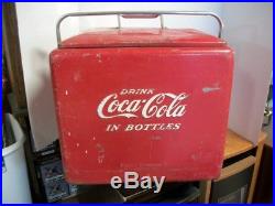 VINTAGE METAL COCA COLA COOLER-COMPLETE WITH TRAY-ICE CHEST-WithBOTTLE OPENER COKE