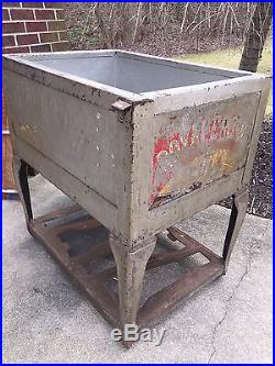 VINTAGE Metal Rolling Ice Box Cooler Ice Chest Cart R C Royal Crown Cola 1920s