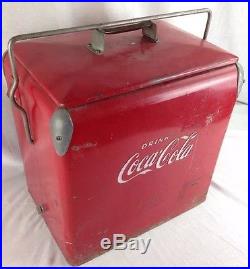 VINTAGE Original 1950'S COCA COLA METAL COOLER w side BOTTLE OPENER bar picnic