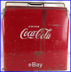 VINTAGE Original 1950'S COCA COLA METAL COOLER w side BOTTLE OPENER bar picnic