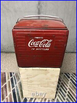 VINTAGE Original Coca Cola Metal Cooler with Lid, Handle, Bottle Opener, Drain