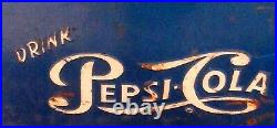 VINTAGE PEPSI-COLA ORIGINAL BLUE METAL COOLER White Lettering & Blue Background