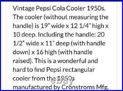 VINTAGE PEPSI-COLA ORIGINAL BLUE METAL COOLER White Lettering & Blue Background