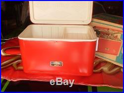 Vintage Rare Red Thermos Metal Steel Cooler In Box With Tray 43 Qt Model 7750m45