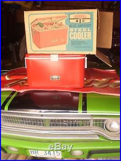 Vintage Rare Red Thermos Metal Steel Cooler In Box With Tray 43 Qt Model 7750m45