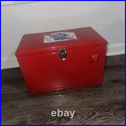 VINTAGE RED BEER SOLID METAL COOLER vgc+ condition light wear