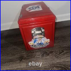 VINTAGE RED BEER SOLID METAL COOLER vgc+ condition light wear