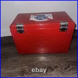 VINTAGE RED BEER SOLID METAL COOLER vgc+ condition light wear