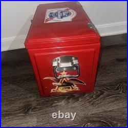VINTAGE RED BEER SOLID METAL COOLER vgc+ condition light wear