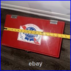 VINTAGE RED BEER SOLID METAL COOLER vgc+ condition light wear