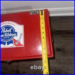 VINTAGE RED BEER SOLID METAL COOLER vgc+ condition light wear