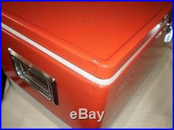VINTAGE RED COLEMAN COOLER ICE CHEST METAL With TRAY 1970'S TAILGATE CAMP 22 NICE