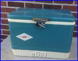 Vintage Retro Diamond Aqua Teal Metal Snowlite Coleman Ice Chest Cooler Nice