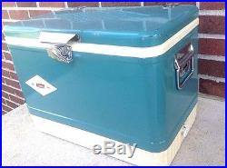 Vintage Retro Diamond Aqua Teal Metal Snowlite Coleman Ice Chest Cooler Nice