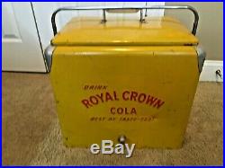 VINTAGE ROYAL CROWN COLA METAL COOLER with Metal Tray and Stainless Steel Handle