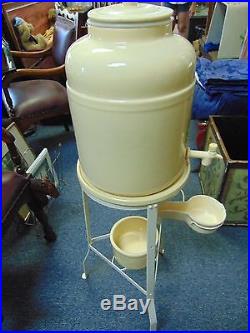 VINTAGE Stoneware Water Cooler Crock Complete Metal Stand Drip Cups WILL SHIP