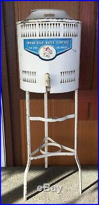 VINTAGE Stoneware Water Cooler Crock Complete Metal Stand Indian Head Water Co