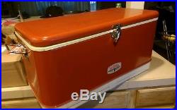 VINTAGE THERMOS DELUXE COOLER ICE CHEST With BOTTLE OPENER HANDLES METAL BODY 54QT