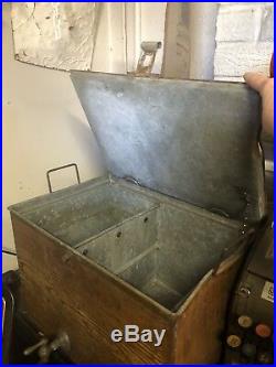 VINTAGE/primitive TIN CRATE BOX BASKET TOTE COOLER CARRIER HOLDER