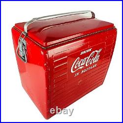 VTG 1950's Acton Mfg Metal Coca Cola Cooler Red with Bottle Opener and Drain