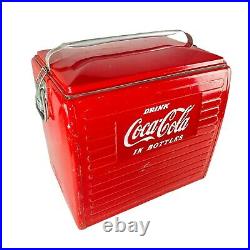 VTG 1950's Acton Mfg Metal Coca Cola Cooler Red with Bottle Opener and Drain