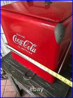 VTG 1950's Original Coke Coca Cola Metal Cooler with Lid Tray Bottle Opener Drain
