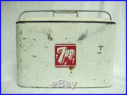 VTG 1950's Progress Refrigerator Metal 7UP Soda Advertising Cooler Ice Chest yqz