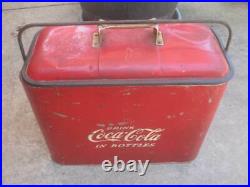 VTG 1950s DRINK COCA COLA BOTTLES METAL PICNIC COOLER PROGRESS 18 16 x 8
