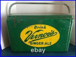 (VTG) 1950s vernors ginger ale soda pop metal picnic cooler advertising