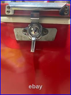 VTG 1970s COLEMAN Red Metal Cooler/Ice Chest withHandles, Openers & Drain 22X16X14