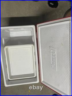 VTG 1970s COLEMAN Red Metal Cooler/Ice Chest withHandles, Openers & Drain 22X16X14