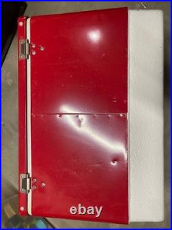 VTG 1970s COLEMAN Red Metal Cooler/Ice Chest withHandles, Openers & Drain 22X16X14