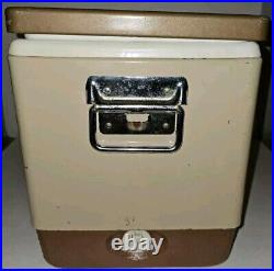 VTG 1977 Coleman Brown Beige Tan Metal Cooler WithOpener 18x11x13 JC432-F