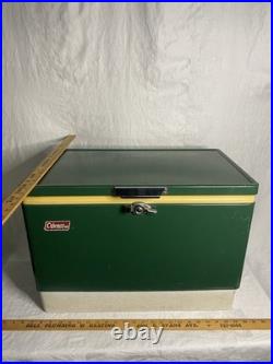 VTG 70s Coleman Green Metal Cooler Chest Camping 22.5x13.5x16