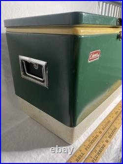 VTG 70s Coleman Green Metal Cooler Chest Camping 22.5x13.5x16