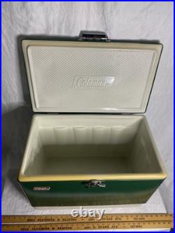 VTG 70s Coleman Green Metal Cooler Chest Camping 22.5x13.5x16