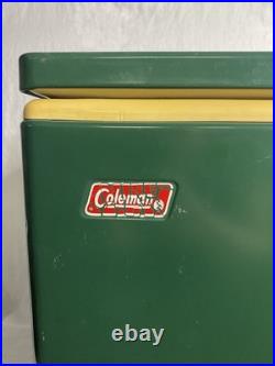 VTG 70s Coleman Green Metal Cooler Chest Camping 22.5x13.5x16