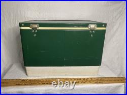 VTG 70s Coleman Green Metal Cooler Chest Camping 22.5x13.5x16