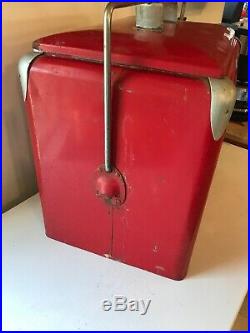VTG Drink Cola Metal Cooler with Tray a drainer 1950s progress Refrigerator