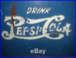 VTG Drink Pepsi Cola Double Dot Large Blue Metal Ice Cooler Ad. & Tray Orginal