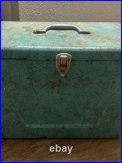 VTG Kampkold Metal Ice Chest Cooler Tray Turquoise Camping RV Airstream 50s Read