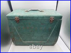 VTG Kampkold Metal Ice Chest Cooler Tray Turquoise Camping RV Airstream 50s Read