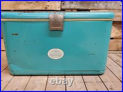 VTG Metal Teal/Turquoise/Green Thermos Holiday Ice Chest Cooler RARE COLLECT