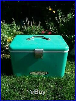 VTG Metal Teal/Turquoise/Green Thermos Holiday Ice Chest Cooler RARE COLLECT
