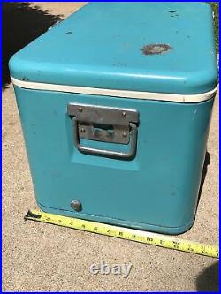 VTG Metal Teal/Turquoise/Green Thermos Holiday Ice Chest Cooler RARE READ