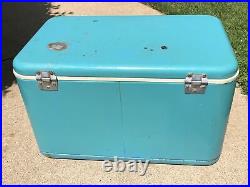 VTG Metal Teal/Turquoise/Green Thermos Holiday Ice Chest Cooler RARE READ