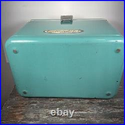 VTG Metal Thermos Holiday Ice Chest Cooler Teal Turquoise Green Vintage Nice