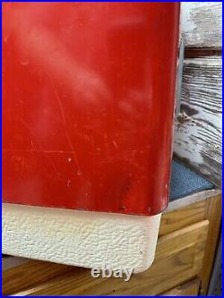 VTG Red Steel Metal Coleman Ice Chest Cooler With Working Latch Opener 76' USA