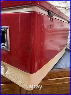VTG Red Steel Metal Coleman Ice Chest Cooler With Working Latch Opener 76' USA